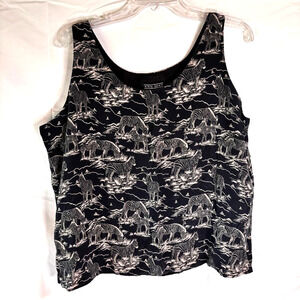 Ann May 100% Silk Tank Blouse Black with Zebra's Women's Size XL Safari